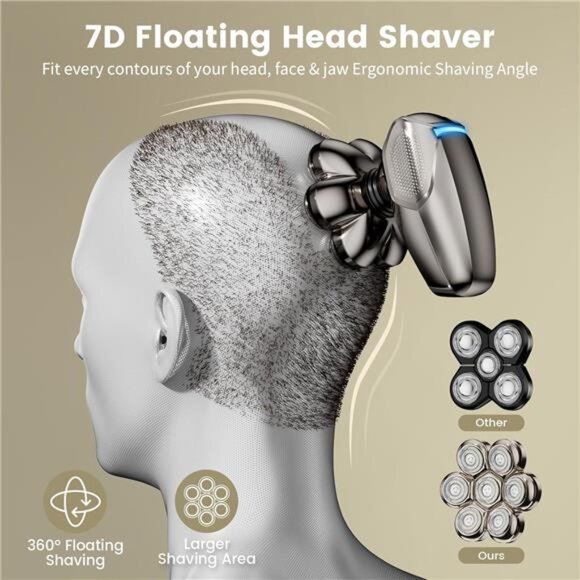 7D Head Shavers for Bald Men, SHPAVVER Detachable Head Shaver LED Display Dry - Picture 3 of 7
